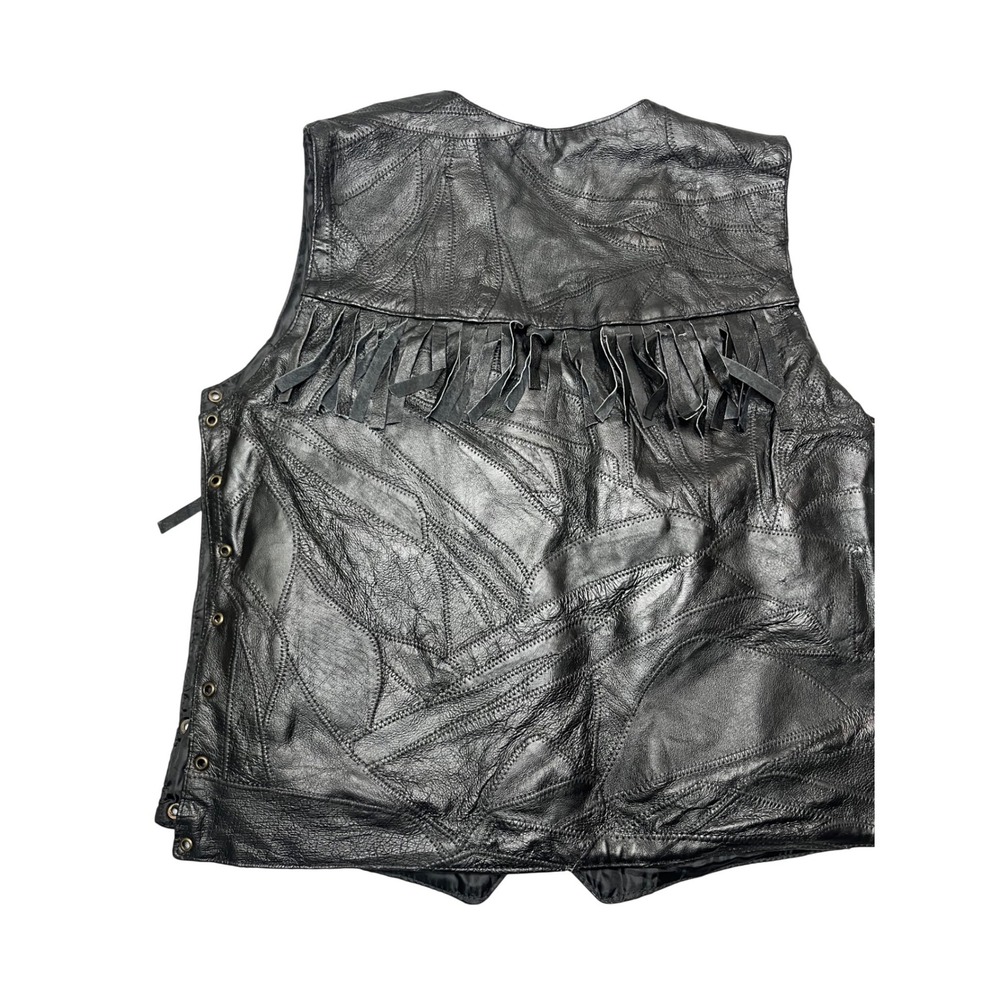 Canyon Creek Mens XL Black Patchwork Leather Fringe Western Biker Vest V-Neck - Picture 5 of 7